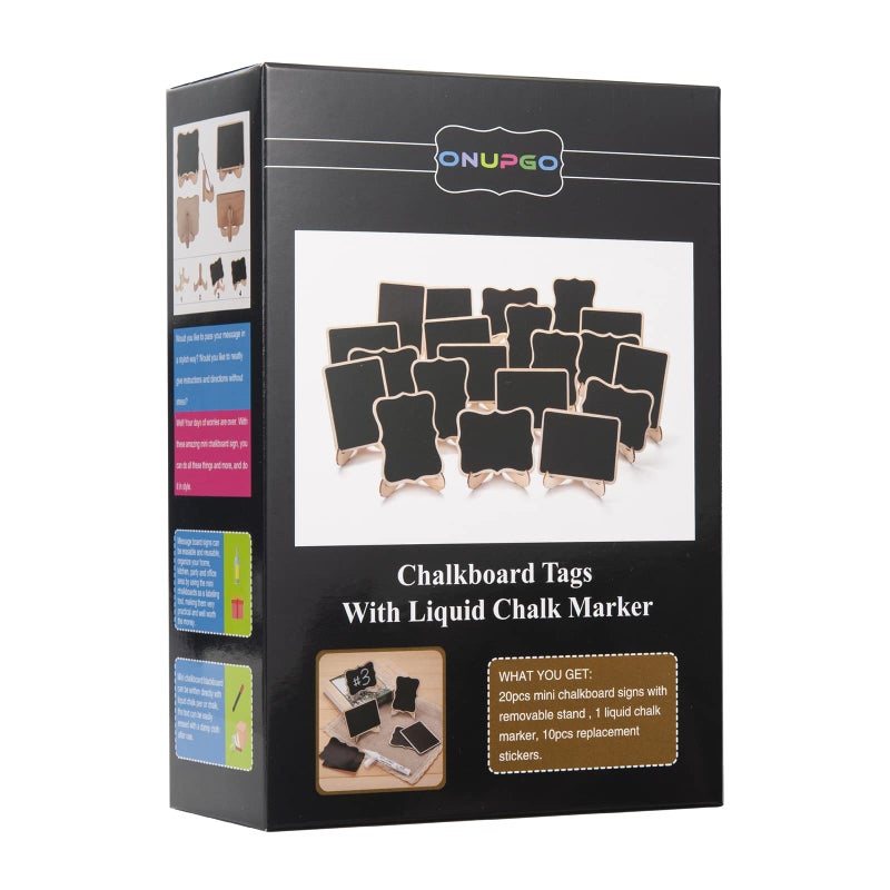 OnUpgo Mini Chalkboard Signs, 20 Pack Small Chalkboard Labels Table Signs with Easel Stand, Wooden Blackboards for Wedding Decor, Party Buffet Display, Place Cards, Food Labels - Image 2